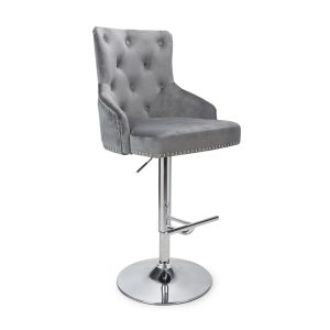 Saxon Grey Velvet Buttoned Bar Stool