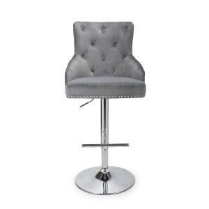 Saxon Grey Velvet Buttoned Bar Stool