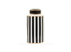 Athena Black White & Gold Striped Jar