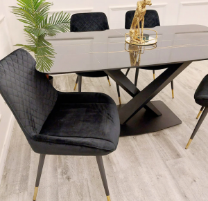 X-Leg Sintered Stone Black Dining Table