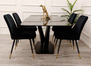 X-Leg Sintered Stone Black Dining Table