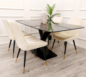 X-Leg Sintered Stone Black Dining Table