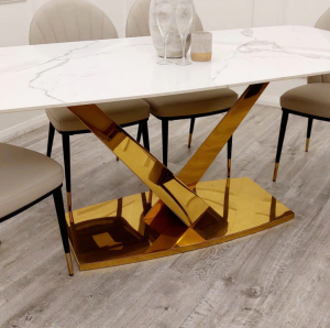 X-Leg Gold Sintered Stone Dining Table