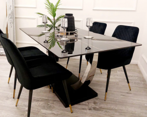 Tusker Chrome & Black Sintered Stone Dining Table