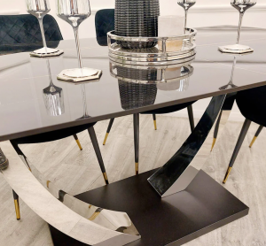 Tusker Chrome & Black Sintered Stone Dining Table