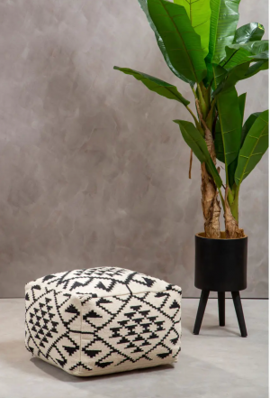 Aztec Tapestry Black & White Pouffe