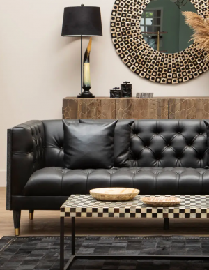 Raven Black Faux Leather Sofa