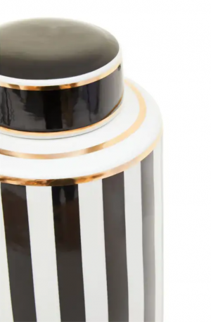 Athena Black White & Gold Striped Jar