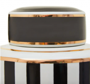 Athena Black White & Gold Striped Jar