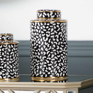 Leopard Black White & Gold Ginger Jar