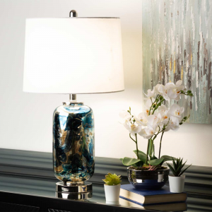 Blue & Gold Abstract Glass Lamp