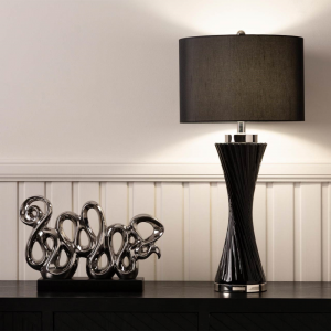 Black Glass Twist Table Lamp