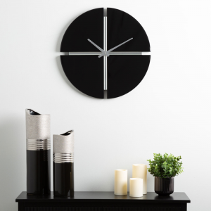 Quattro Black Glass Mirror Wall Clock