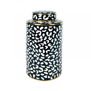 Leopard Black White & Gold Ginger Jar